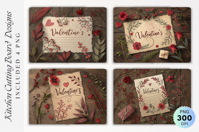 Romantic Love Scene with Roses, Hearts and a Vintage Letter Cutting Board Sublimation Regulrcrative 