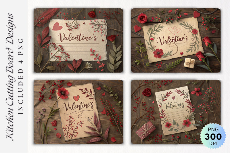 Romantic Love Scene with Roses, Hearts and a Vintage Letter Cutting Board Sublimation Regulrcrative 
