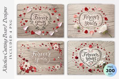 Romantic Message with Petals and Hearts on a Wooden Cutting Board Sublimation Regulrcrative 