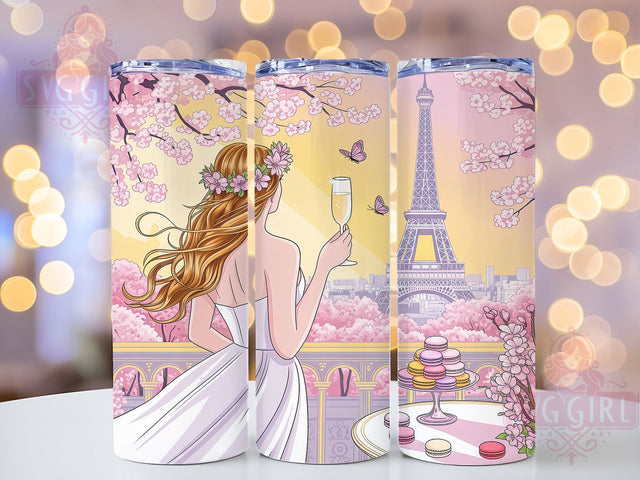 Romantic Paris Eiffel Tower Tumbler, Paris Landmark Pattern, Romantic Tower Design, 20Oz Sublimation Wrap, Paris Love Art, French Tower Texture, Tumbler Sublimation Sublimation SvggirlplusArt 