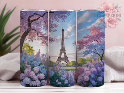 Romantic Paris Eiffel Tower Tumbler, Paris Spring Tumbler, Romantic Flower Wrap, Elegant Paris Wrap, Spring Blossom Wrap, Sublimation Design, Trendy Gift Idea Sublimation Li Zamperini 