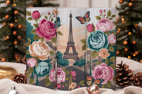 Romantic Paris Tumbler Wrap PNG Sublimation DesignSVG 