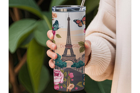 Romantic Paris Tumbler Wrap PNG Sublimation DesignSVG 