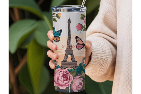 Romantic Paris Tumbler Wrap PNG Sublimation DesignSVG 