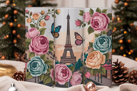 Romantic Paris Tumbler Wrap PNG Sublimation DesignSVG 