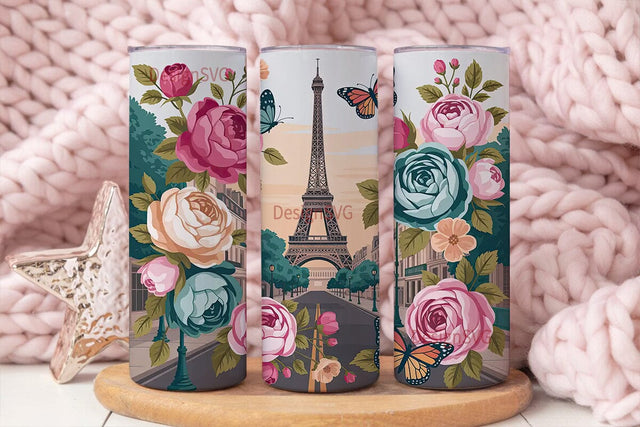 Romantic Paris Tumbler Wrap PNG Sublimation DesignSVG 