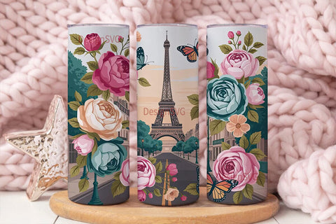Romantic Paris Tumbler Wrap PNG Sublimation DesignSVG 