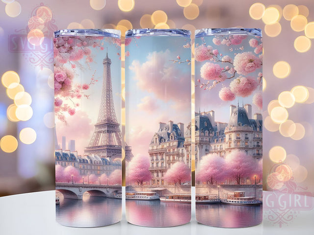 Romantic Paris Valentine Tumbler, Eiffel Tower Hearts Pattern, Romantic Paris Design, 20Oz Sublimation Wrap, Love in Paris Art, Cute Valentine Texture, Tumbler Sublimation Sublimation SvggirlplusArt 
