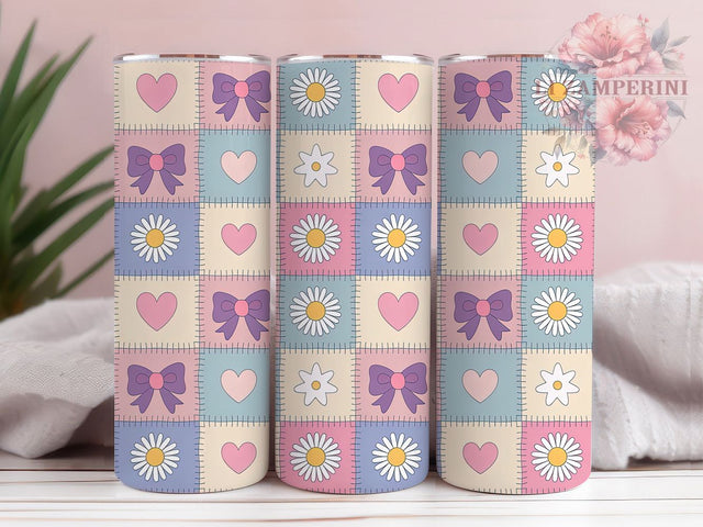 Romantic Patchwork Floral Tumbler, Floral Pattern, Cute Wrap, Sublimation Art, 20oz Tumbler, Romantic Theme, Elegant Design Sublimation Li Zamperini 