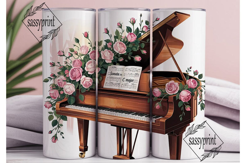 Romantic Piano & Roses 20oz Tumbler Wrap Sublimation sassyprint 