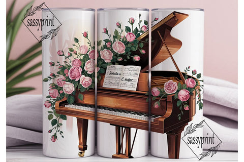 Romantic Piano & Roses 20oz Tumbler Wrap Sublimation sassyprint 