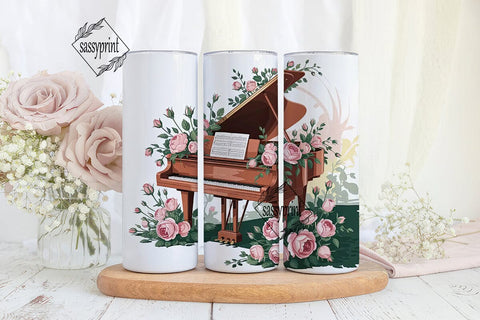 Romantic Piano & Roses 20oz Tumbler Wrap Sublimation sassyprint 