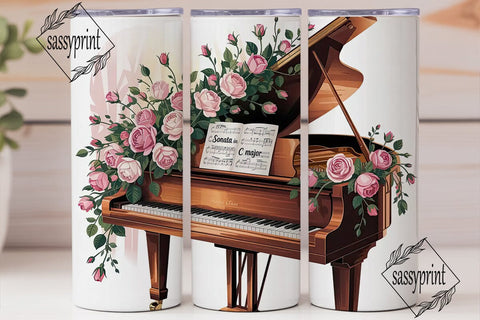 Romantic Piano & Roses 20oz Tumbler Wrap Sublimation sassyprint 