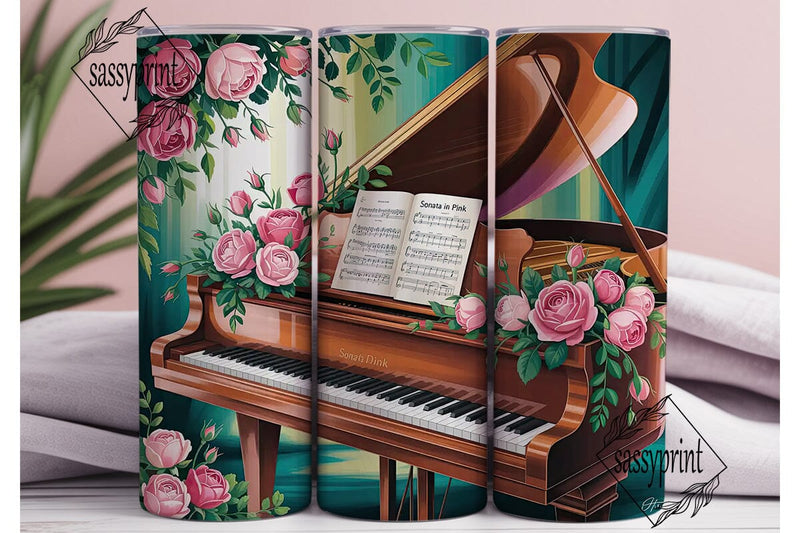 Romantic Piano & Roses 20oz Tumbler Wrap Sublimation sassyprint 
