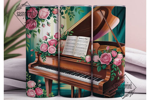 Romantic Piano & Roses 20oz Tumbler Wrap Sublimation sassyprint 