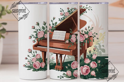 Romantic Piano & Roses 20oz Tumbler Wrap Sublimation sassyprint 