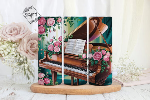Romantic Piano & Roses 20oz Tumbler Wrap Sublimation sassyprint 