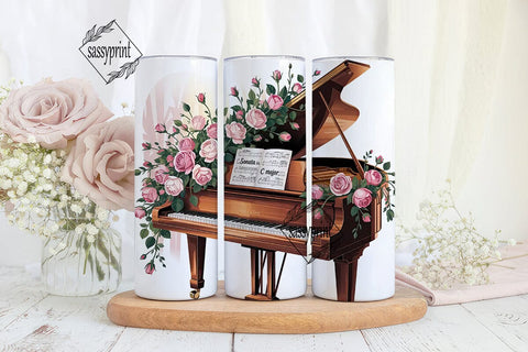 Romantic Piano & Roses 20oz Tumbler Wrap Sublimation sassyprint 