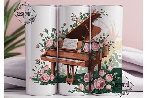 Romantic Piano & Roses 20oz Tumbler Wrap Sublimation sassyprint 