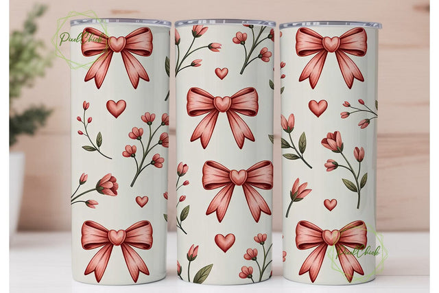 Romantic Pink Bows Tumbler Wrap Sublimation PixelChick 