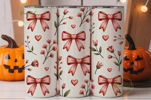 Romantic Pink Bows Tumbler Wrap Sublimation PixelChick 
