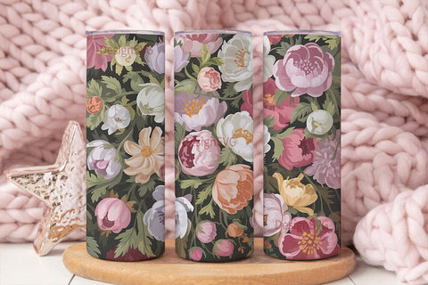 Romantic Pink Floral 20oz Tumbler Wrap Sublimation DesignSVG 