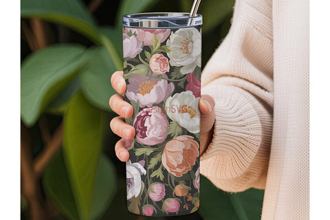 Romantic Pink Floral 20oz Tumbler Wrap Sublimation DesignSVG 