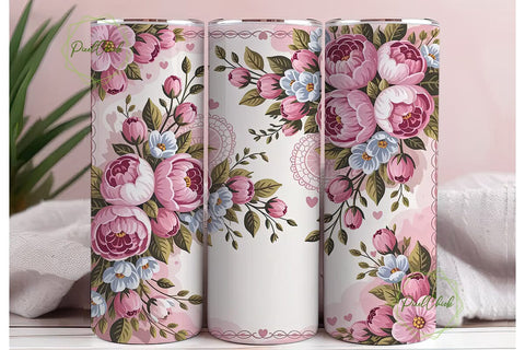 Romantic Pink Floral 20oz Tumbler Wrap Sublimation PixelChick 