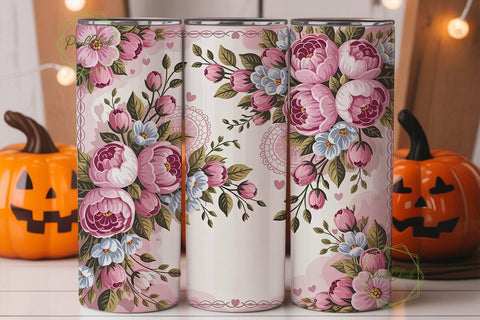 Romantic Pink Floral 20oz Tumbler Wrap Sublimation PixelChick 