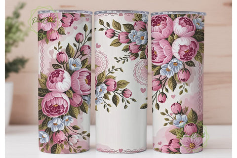 Romantic Pink Floral 20oz Tumbler Wrap Sublimation PixelChick 