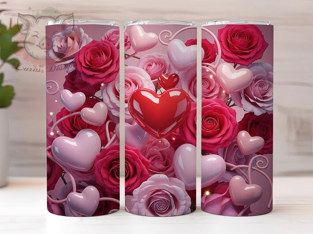 Romantic Pink Rose Valentine Tumbler, Romantic Heart Wrap, Elegant Rose Cup, 20oz Sublimation Wrap, Stylish Valentine Design Tumbler, Artistic Rose Heart Cup, Whimsical Romantic Love Theme Wrap Sublimation Lara' s Designs 