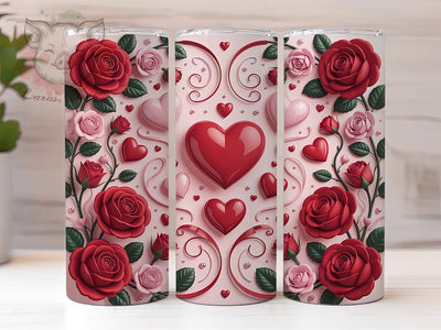 Romantic Pink Rose Valentine Tumbler, Romantic Heart Wrap, Elegant Rose Cup, 20oz Sublimation Wrap, Stylish Valentine Design Tumbler, Artistic Rose Heart Cup, Whimsical Romantic Love Theme Wrap Sublimation Lara' s Designs 