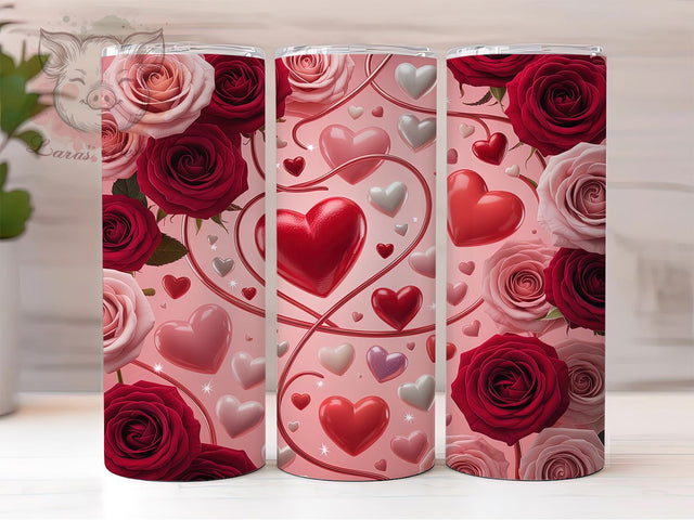 Romantic Pink Rose Valentine Tumbler, Romantic Heart Wrap, Elegant Rose Cup, 20oz Sublimation Wrap, Stylish Valentine Design Tumbler, Artistic Rose Heart Cup, Whimsical Romantic Love Theme Wrap Sublimation Lara' s Designs 