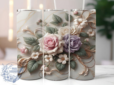 Romantic Pink Roses Tumbler, Floral Rose Wrap, Romantic Rose Cup, 20oz Sublimation Wrap, Stylish Flower Design Tumbler, Artistic Pink Rose Cup, Nature Rose Theme Wrap Sublimation ToriDesigns 
