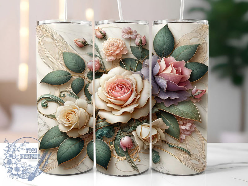 Romantic Pink Roses Tumbler, Floral Rose Wrap, Romantic Rose Cup, 20oz Sublimation Wrap, Stylish Flower Design Tumbler, Artistic Pink Rose Cup, Nature Rose Theme Wrap Sublimation ToriDesigns 