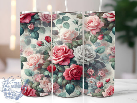Romantic Pink Roses Valentine's Tumbler, Pink Roses Tumbler, Valentine's Day Design, Floral Sublimation, 20oz Wrap, Love Gift, Light Pink Drinkware, Romantic Gift Sublimation ToriDesigns 
