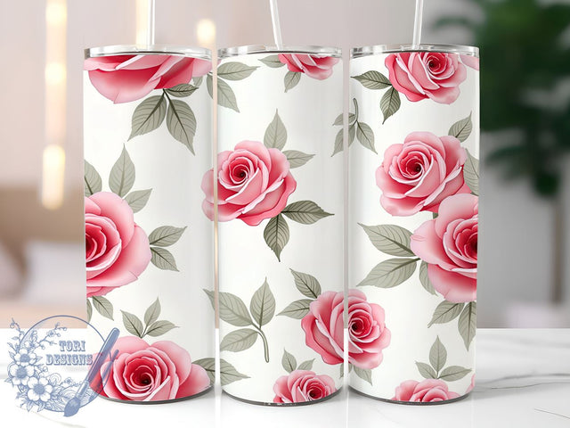 Romantic Pink Roses Valentine's Tumbler, Pink Roses Tumbler, Valentine's Day Design, Floral Sublimation, 20oz Wrap, Love Gift, Light Pink Drinkware, Romantic Gift Sublimation ToriDesigns 
