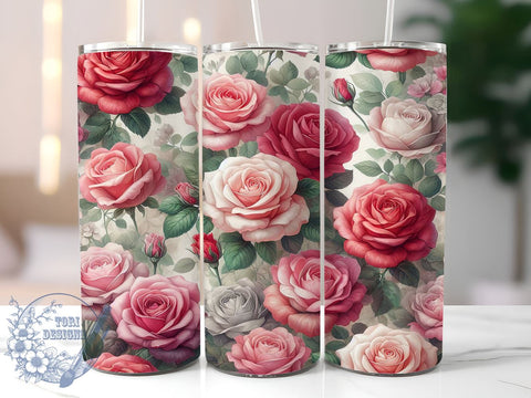 Romantic Pink Roses Valentine's Tumbler, Pink Roses Tumbler, Valentine's Day Design, Floral Sublimation, 20oz Wrap, Love Gift, Light Pink Drinkware, Romantic Gift Sublimation ToriDesigns 