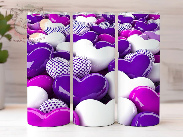 Romantic Purple Valentine Hearts Tumbler, Valentine Love Pattern, Romantic Heart Design, 20Oz Sublimation Wrap, Cute Valentine Art, Bold Purple Texture, Tumbler Sublimation Sublimation Lara' s Designs 