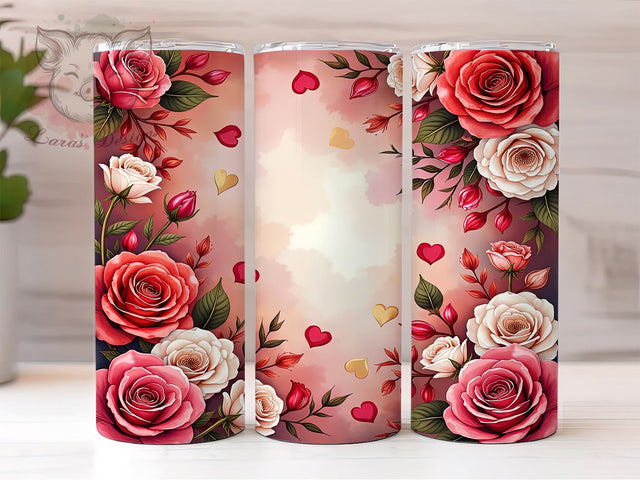 Romantic Red Floral Valentine's Tumbler, Red Floral Tumbler, Valentine's Day Design, 20oz Wrap, Romantic Gift, Heart Pattern Drinkware, Love Sublimation, Floral Valentine's Gift Sublimation Lara' s Designs 