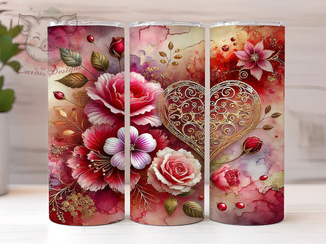 Romantic Red Floral Valentine's Tumbler, Red Floral Tumbler, Valentine's Day Design, 20oz Wrap, Romantic Gift, Heart Pattern Drinkware, Love Sublimation, Floral Valentine's Gift Sublimation Lara' s Designs 