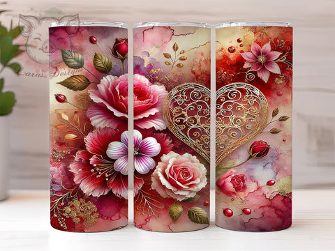 Romantic Red Floral Valentine's Tumbler, Red Floral Tumbler, Valentine's Day Design, 20oz Wrap, Romantic Gift, Heart Pattern Drinkware, Love Sublimation, Floral Valentine's Gift Sublimation Lara' s Designs 