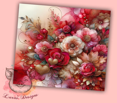 Romantic Red Floral Valentine's Tumbler, Red Floral Tumbler, Valentine's Day Design, 20oz Wrap, Romantic Gift, Heart Pattern Drinkware, Love Sublimation, Floral Valentine's Gift Sublimation Lara' s Designs 