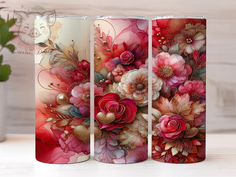 Romantic Red Floral Valentine's Tumbler, Red Floral Tumbler, Valentine's Day Design, 20oz Wrap, Romantic Gift, Heart Pattern Drinkware, Love Sublimation, Floral Valentine's Gift Sublimation Lara' s Designs 