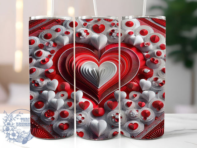 Romantic Red Pink Hearts Tumbler, Pink Hearts Wrap, Floral Lace Cup, Romantic Sublimation Design, Valentine Gift Tumbler, Seamless Hearts Wrap, Elegant Love Cup Sublimation ToriDesigns 