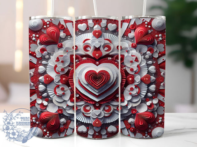 Romantic Red Pink Hearts Tumbler, Pink Hearts Wrap, Floral Lace Cup, Romantic Sublimation Design, Valentine Gift Tumbler, Seamless Hearts Wrap, Elegant Love Cup Sublimation ToriDesigns 