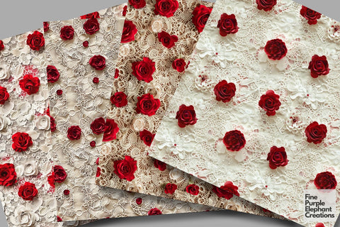 Romantic Red Rose Lace Digital Paper | Delicate Wedding Sublimation Digital Pattern Fine Purple Elephant Creations 