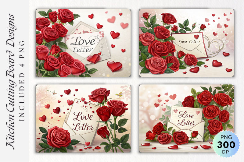 Romantic Red Roses and Love Letter on Cutting Board Sublimation Regulrcrative 