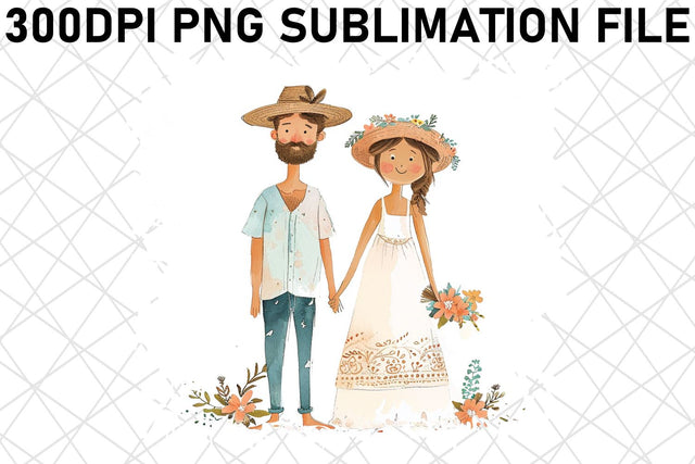 Romantic Reverie: Watercolor Marriage Artwork Sublimation afrosvg 