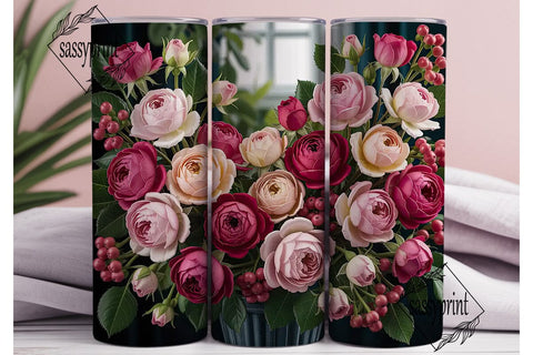 Romantic Rose Bouquet 20oz Tumbler Wrap Sublimation sassyprint 